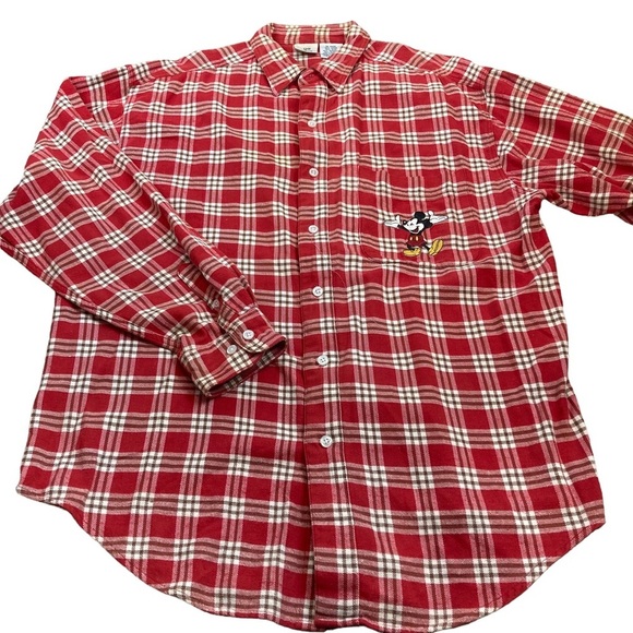Vintage Disney Store Mickey Mouse Embroidered Flannel Button Down Shirt - Large - Picture 1 of 9